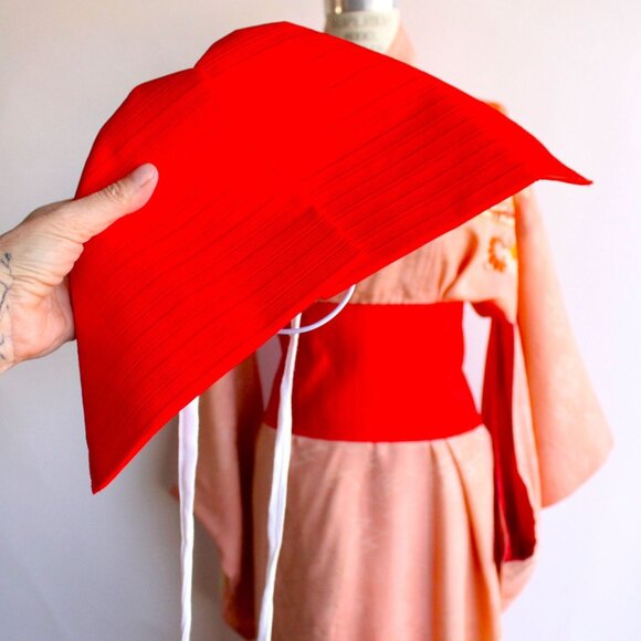 Vintage Kimono Robe with Obi, Silk Japanese Chu Furisode Pink with Flowers - Picture 9 of 10